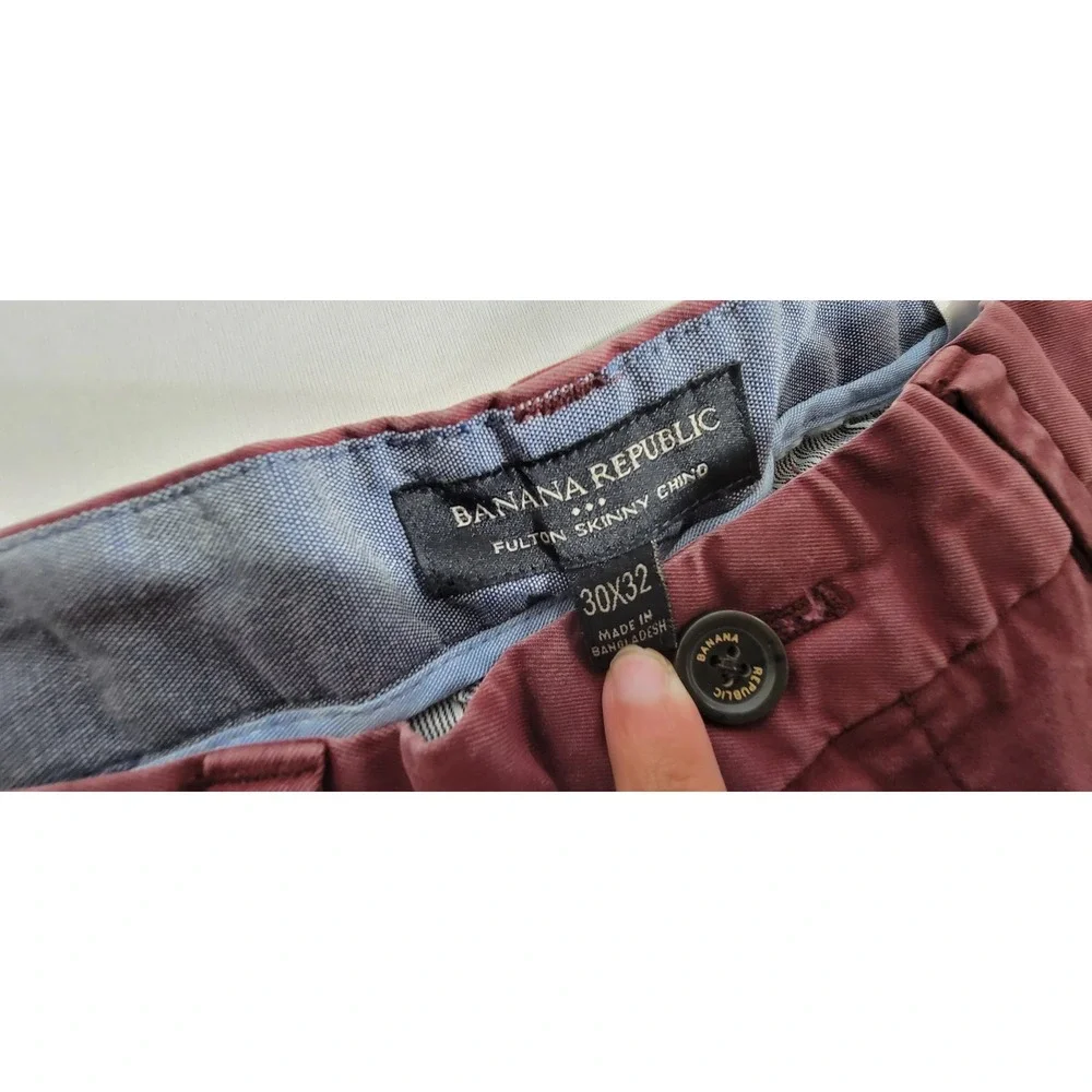 Banana Republic Mens Fulton Skinny Chino Pants 30x32 Burgundy Maroon Stretch